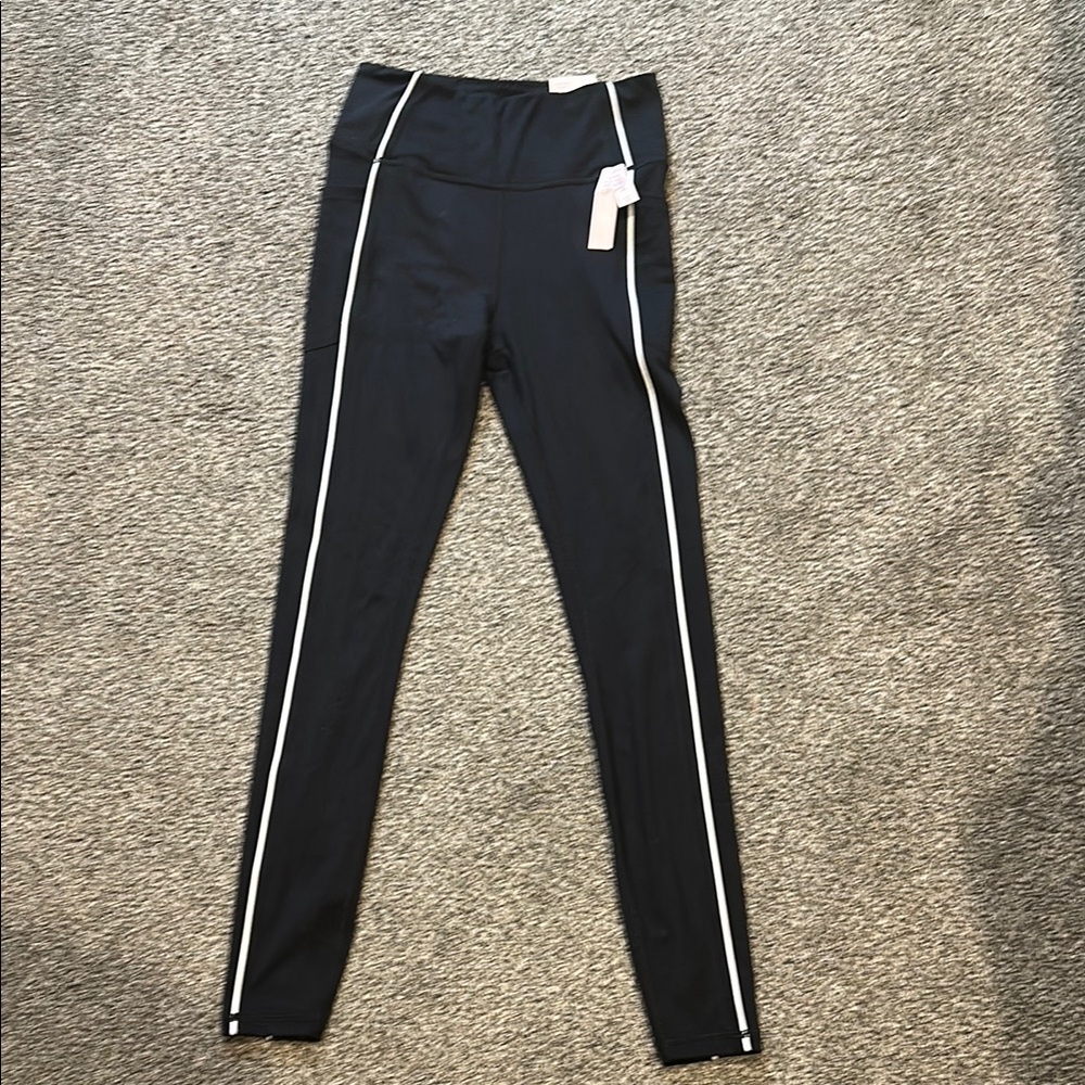 NEW Victorias Secret Black Leggings with White Stripe Small Long